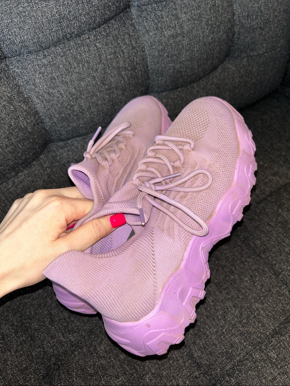 Women’s Light Purple Chunky Knit Sneakers
